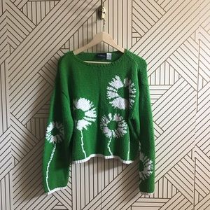 Vintage Liz Claiborne Green Flower  Sweater